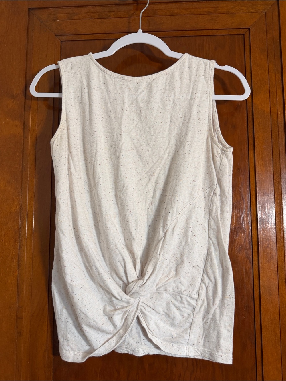 LOFT Cream Speckled Knot-Front Tank Top